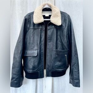Treasure and Bond Supple Leather Bomber with Removable Faux Fur Collar